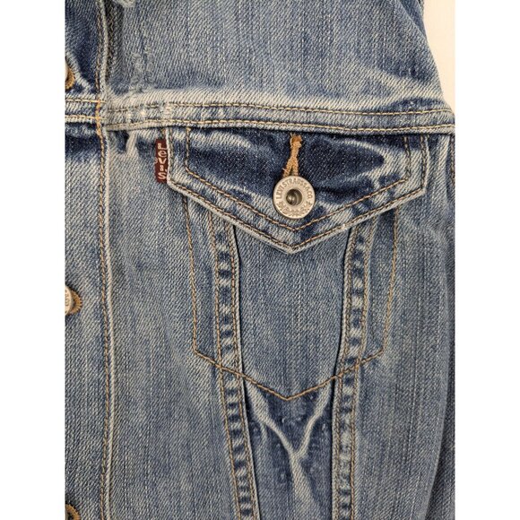 Vintage Y2K Levis Denim Vest Jacket Women Size M Distressed Grunge Western Retro - Picture 9 of 11